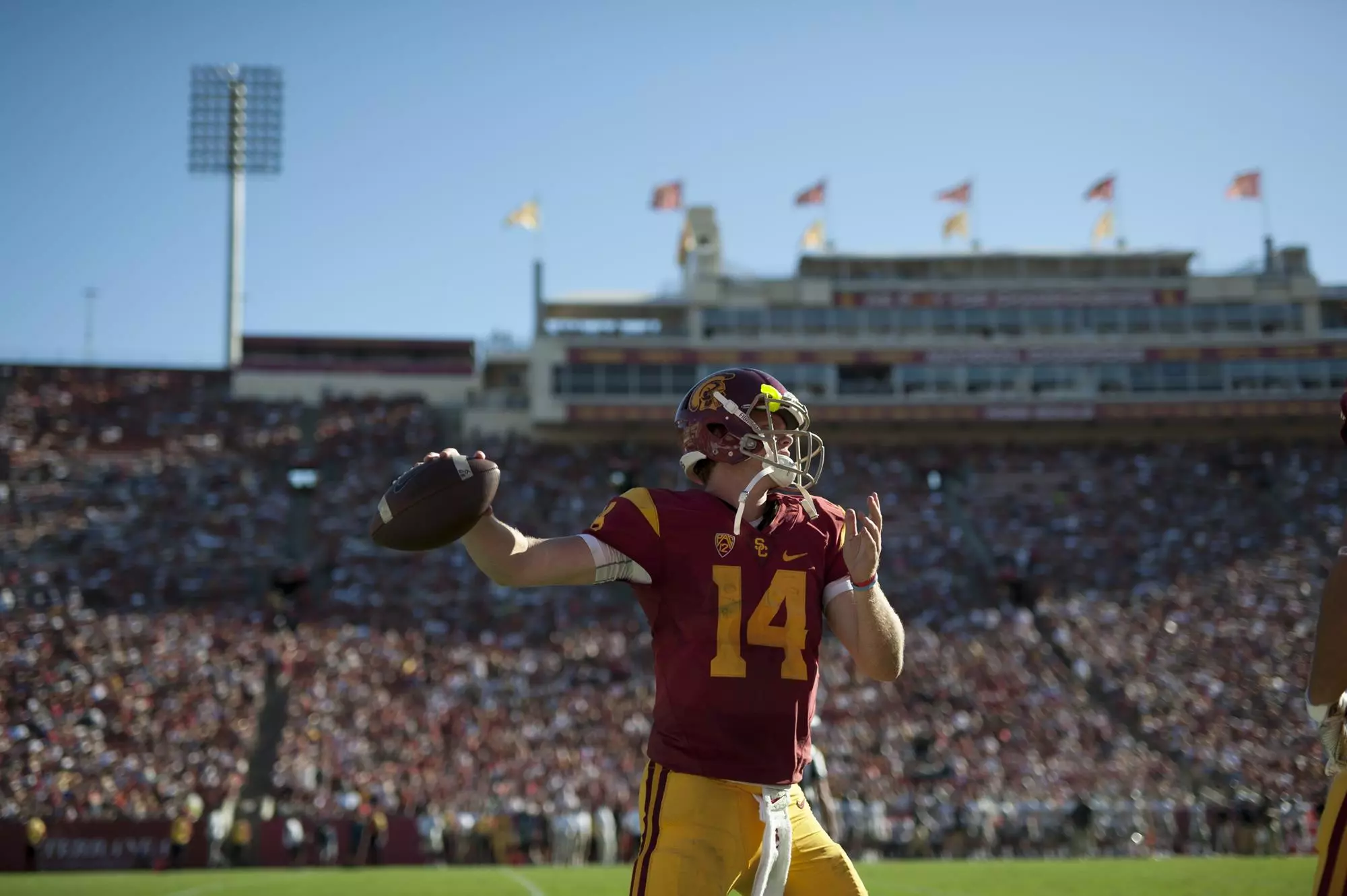Sam Darnold warming up before colorado game