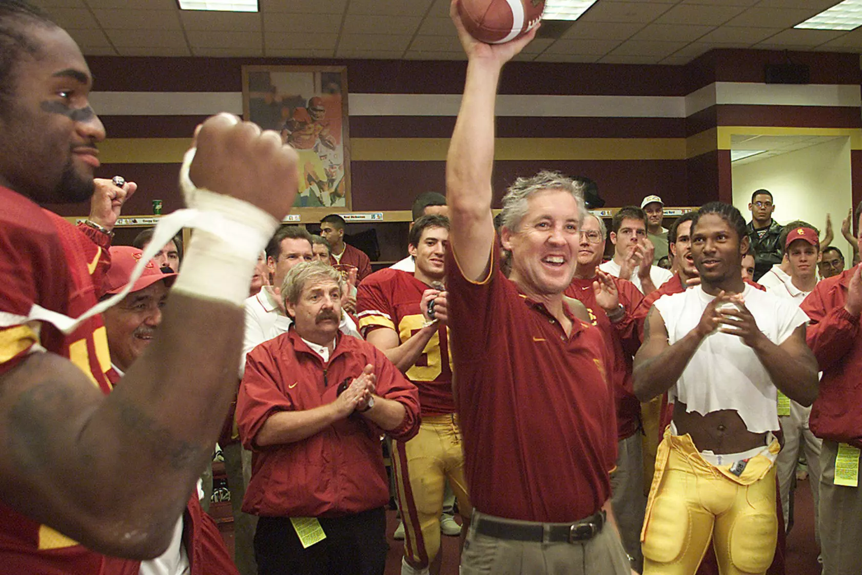 Pete Carroll in locker room