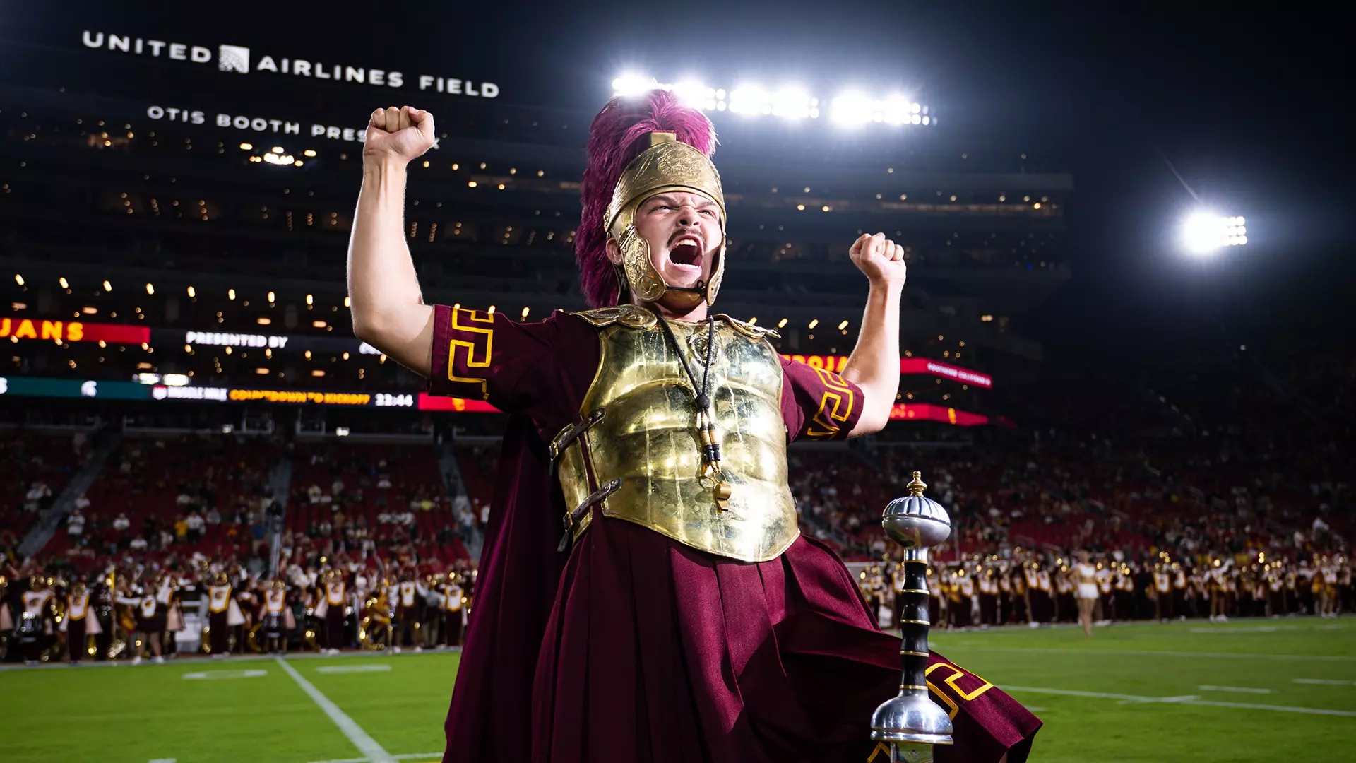 Drum major performs at a USC Trojans Football home game