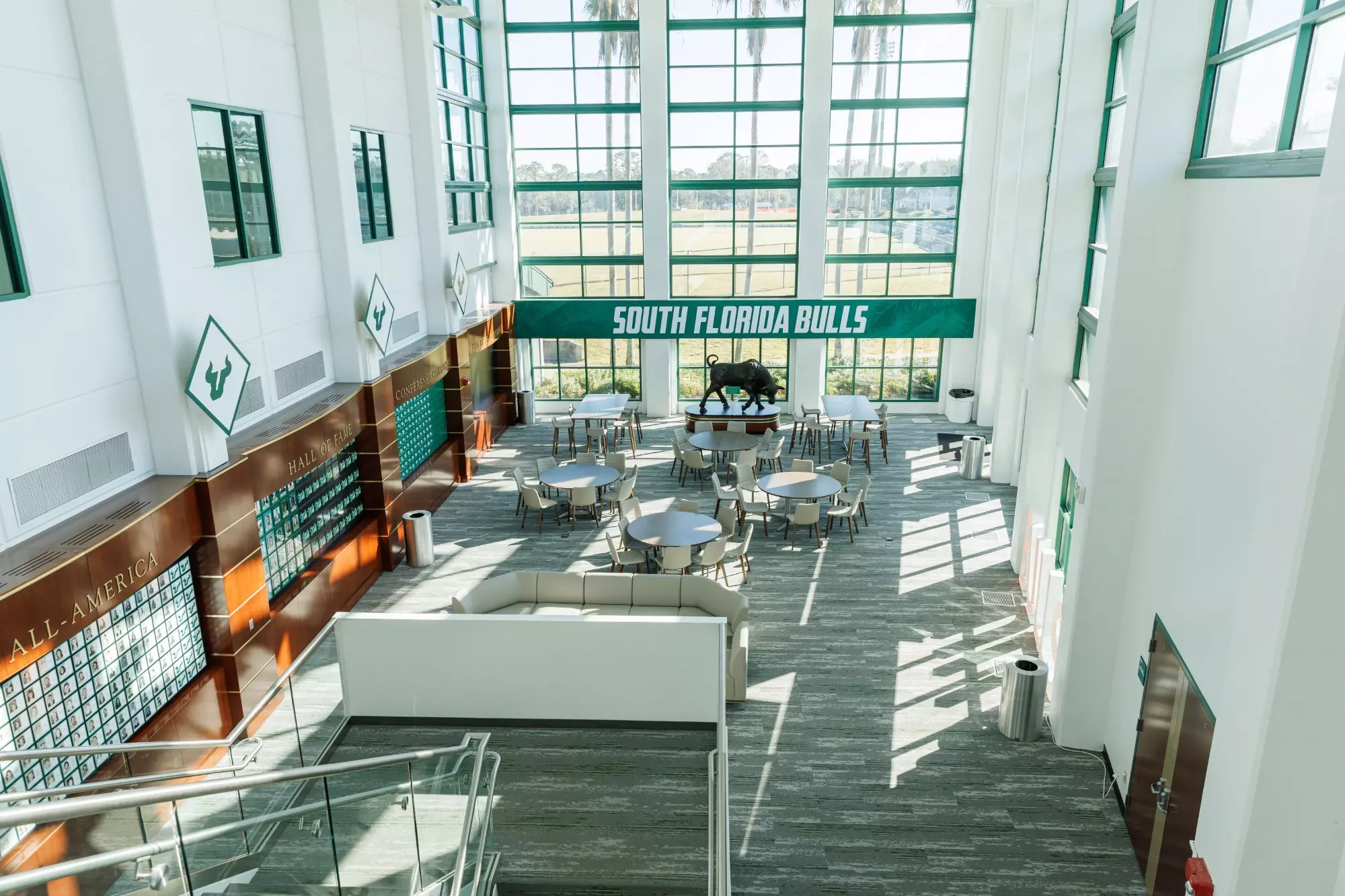 The atrium at the Lee Roy Selmon Athletics Center photographed on November 27, 2024.
(Carl Schmid / University of South Florida Athletics)