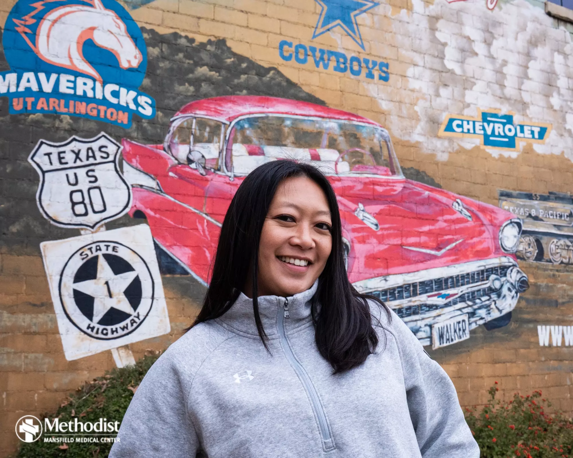 UTA Flag Football Head Coach Melinda Nguyen in Downtown Arlington.