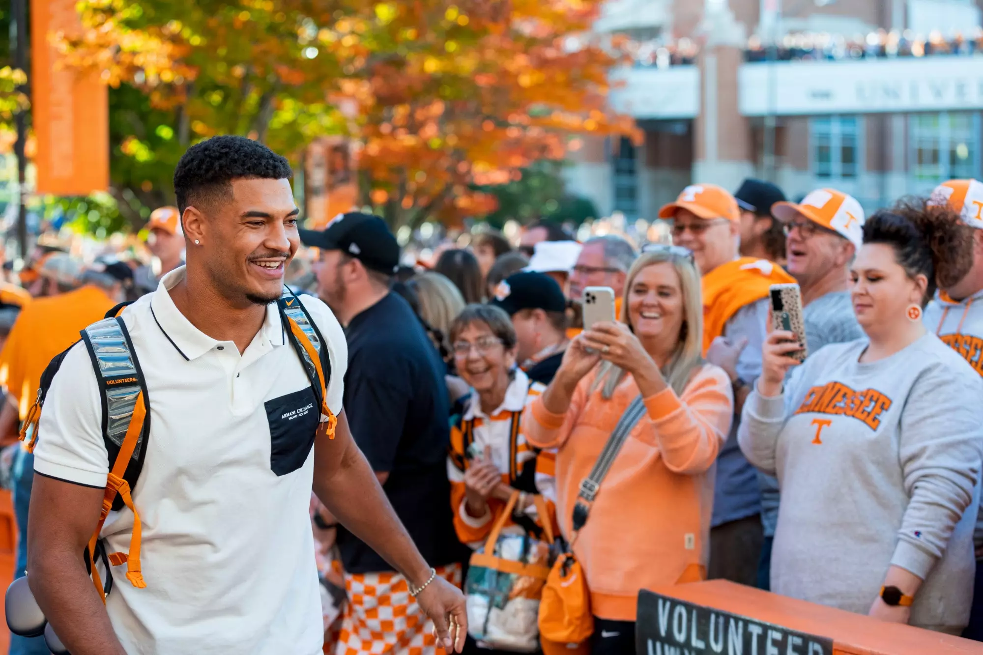KNOXVILLE, TN - October 29, 2022 - Wide receiver Bru McCoy #15 of the Tennessee Volunteers during Vol Walk before the game between the Kentucky Wildcats and the Tennessee Volunteers at Neyland Stadium in Knoxville, TN. Photo By Andrew Ferguson/Tennessee Athletics