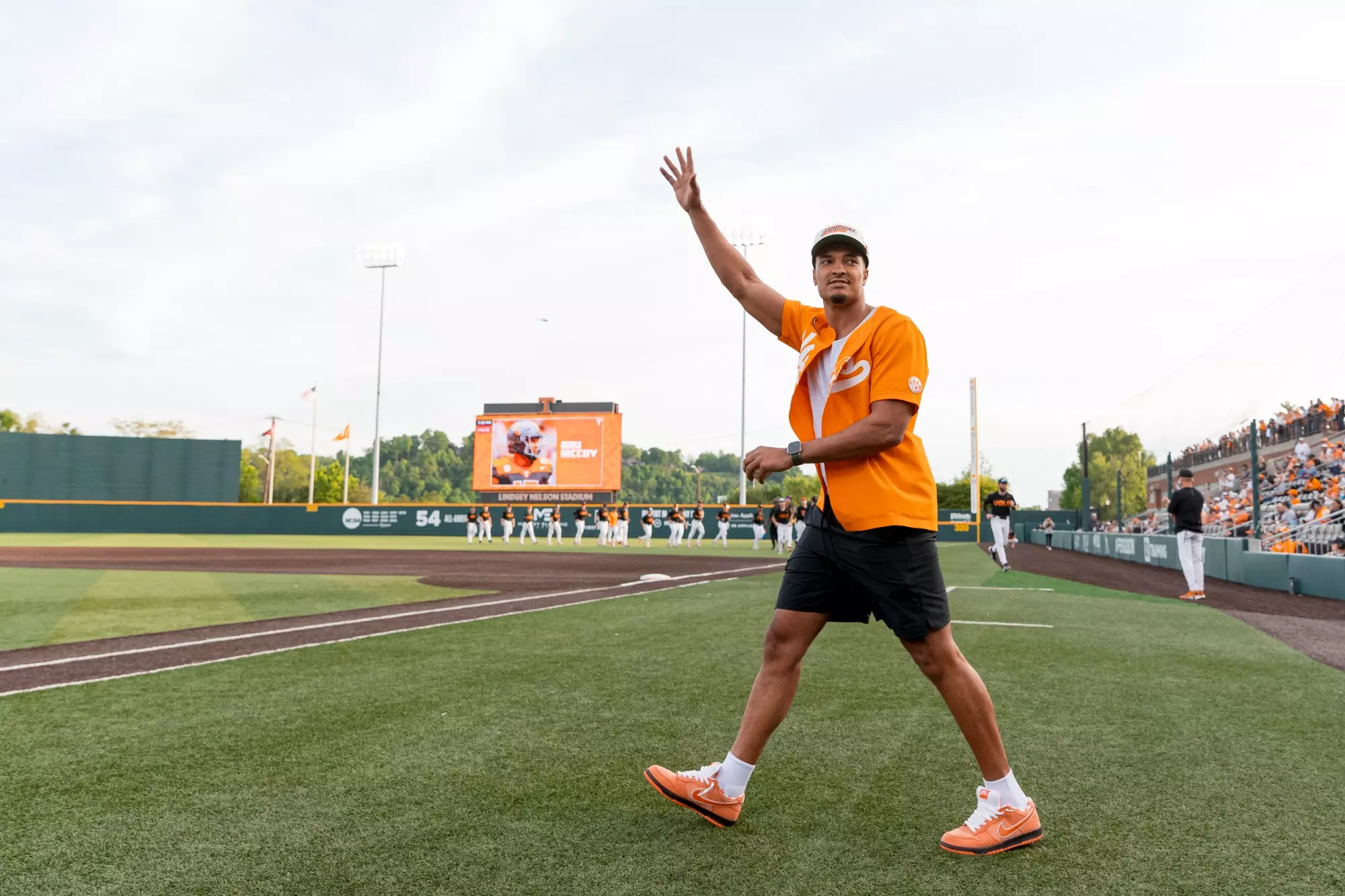 KNOXVILLE, TN - April 25, 2024 - Wide receiver Bru McCoy #15 of the Tennessee Volunteers before the game between the Missouri Tigers and the Tennessee Volunteers at Lindsey Nelson Stadium in Knoxville, TN. Photo By Andrew Ferguson/Tennessee Athletics
