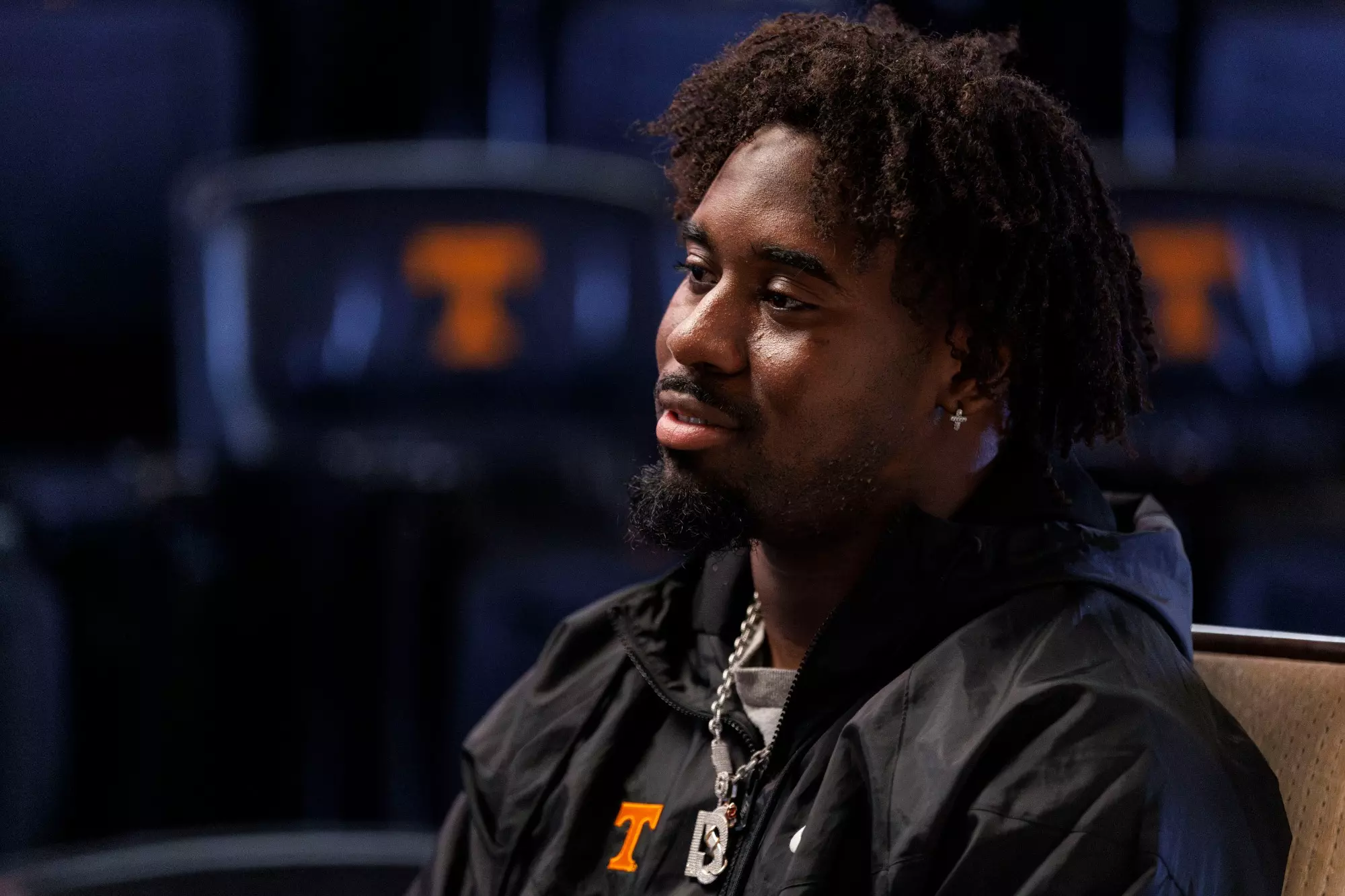 KNOXVILLE, TN - October 15, 2024 - Running back Dylan Sampson #6 of the Tennessee Volunteers during an interview for SEC Network at the Anderson Training Center in Knoxville, TN. Photo By Kate Luffman/Tennessee Athletics