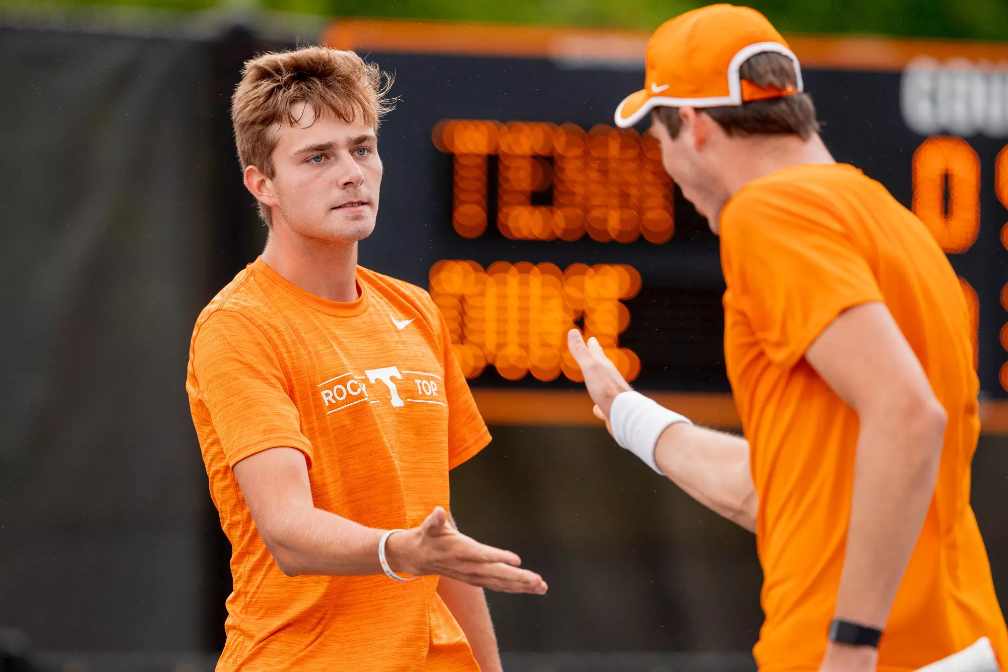 KNOXVILLE, TN - May 07, 2022 - Johannus Monday and Mark Wallner of the Tennessee Volunteers during the 2022 NCAA Men?s Tennis tournament second round match between the Duke Blue Devils and the Tennessee Volunteers at Barksdale Stadium in Knoxville, TN. Photo By Andrew Ferguson/Tennessee Athletics