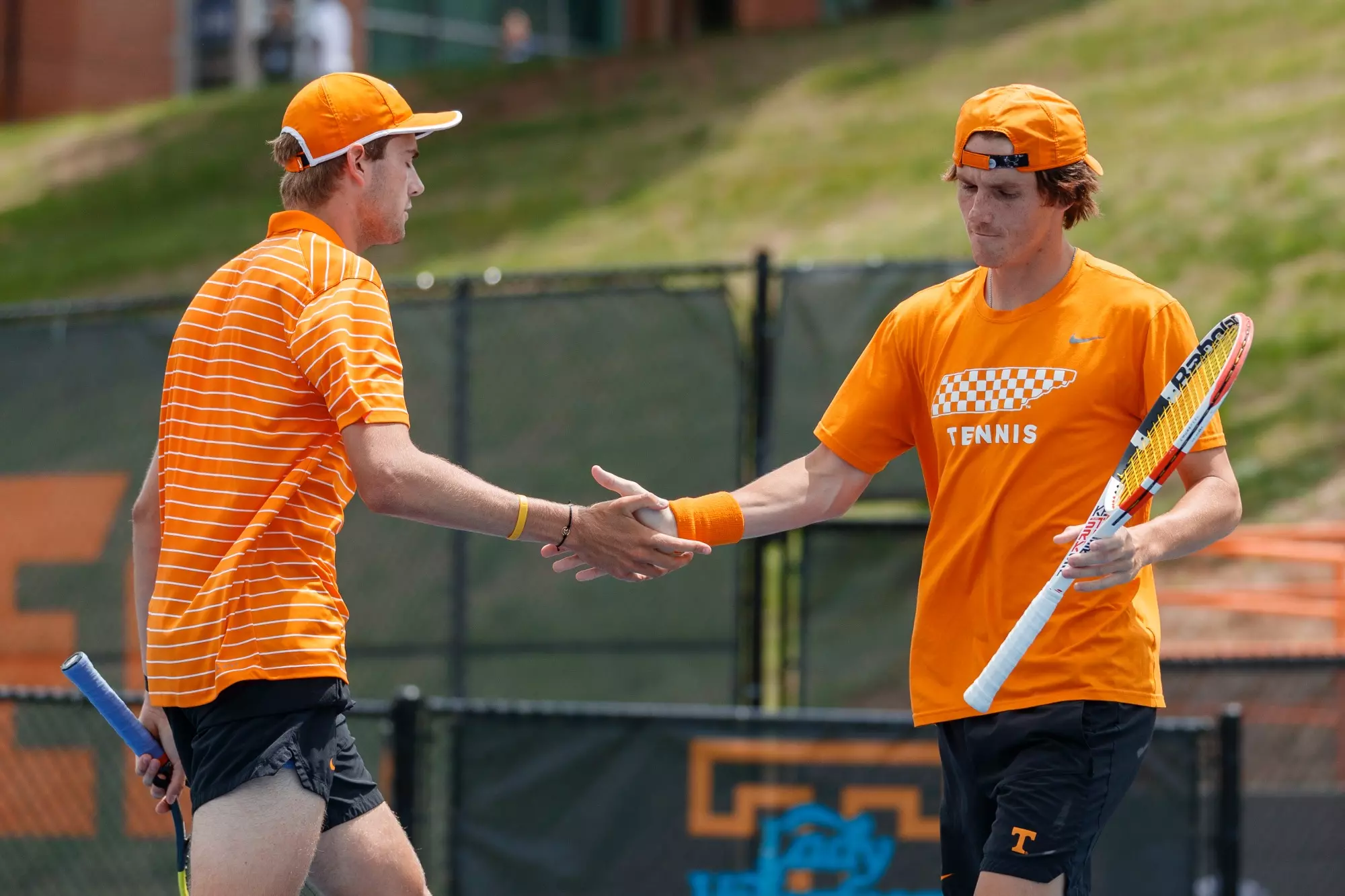 KNOXVILLE, TN - May 07, 2023 - Johannus Monday and Pat Harper of the Tennessee Volunteers during the 2023 Men?s Tennis NCAA Second Round Tournament between the Wake Forest Demon Deacons and the Tennessee Volunteers at Barksdale Stadium in Knoxville, TN. Photo By Ian Cox/Tennessee Athletics