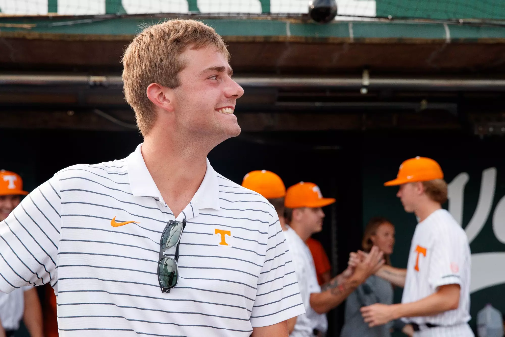 KNOXVILLE, TN - May 07, 2024 - Johannus Monday of the Tennessee Volunteers before the game between the Queens University Royals and the Tennessee Volunteers at Lindsey Nelson Stadium in Knoxville, TN. Photo By Ryan Beatty/Tennessee Athletics