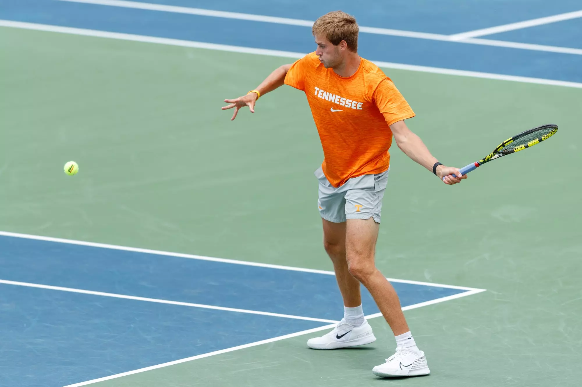 KNOXVILLE, TN - May 11, 2024 - Johannus Monday of the Tennessee Volunteers during the 2024 NCAA Men?s Tennis Tournament Super Regional match between the Florida State Seminoles and the Tennessee Volunteers at Barksdale Stadium in Knoxville, TN. Photo By Ian Cox/Tennessee Athletics