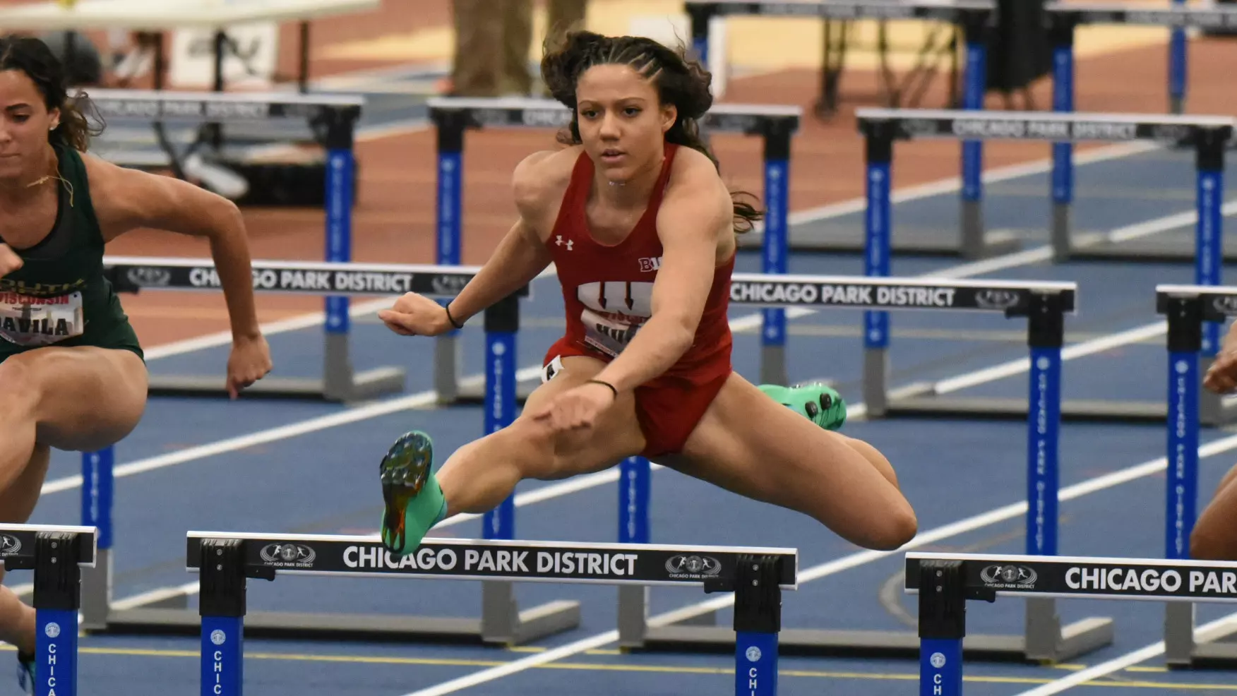 Destiny Huven competes in the 60-meter hurdles