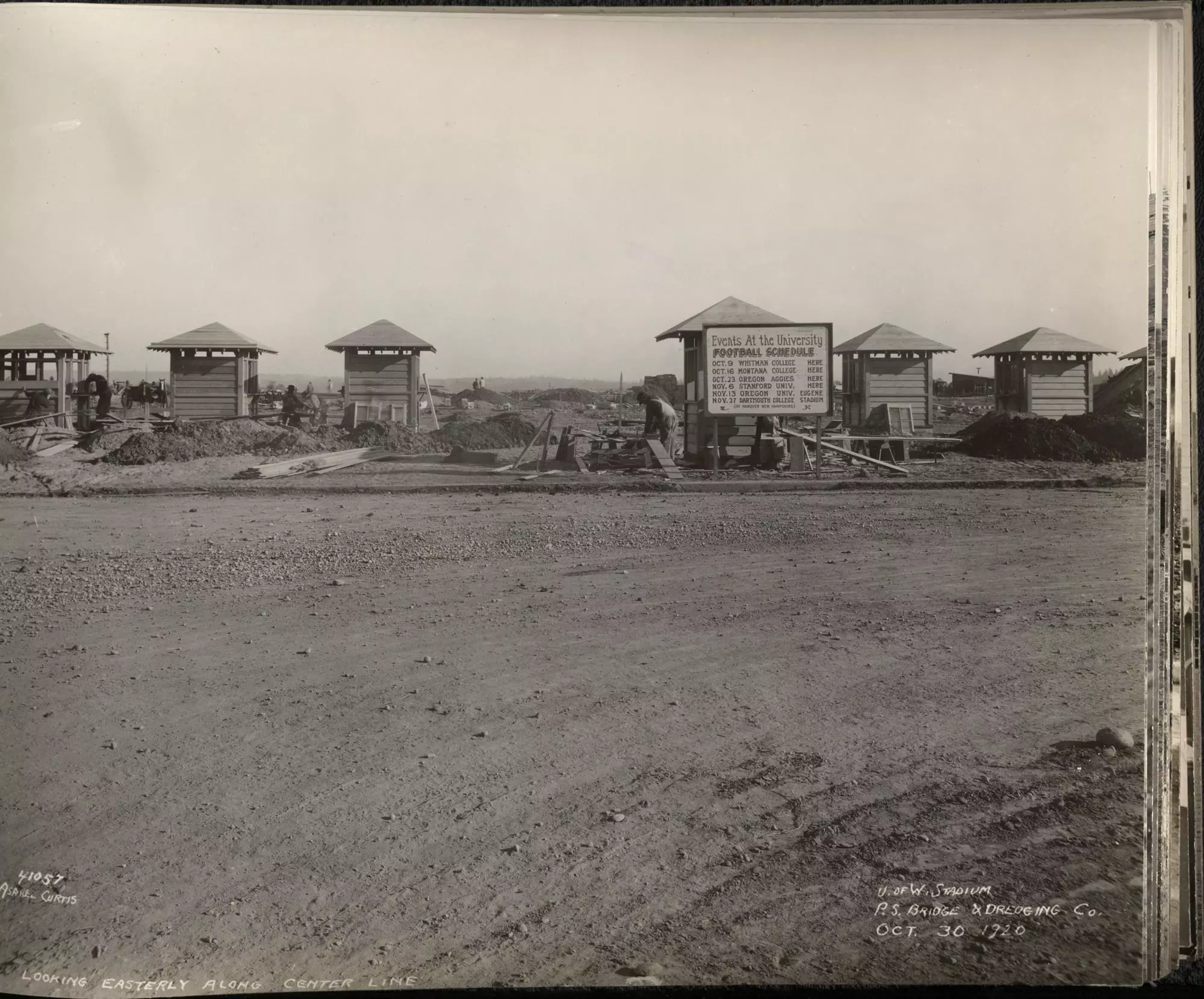 Husky Stadium during its initial construction phase in 1920.