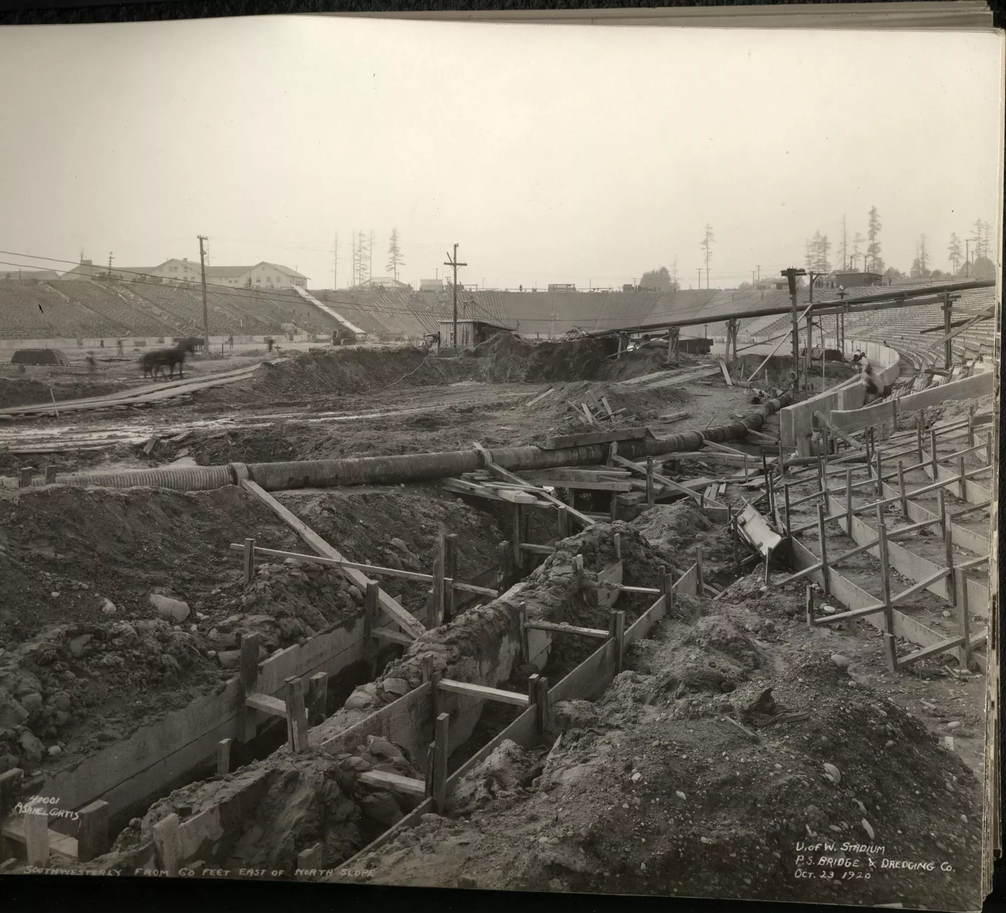 Husky Stadium during its initial construction phase in 1920.