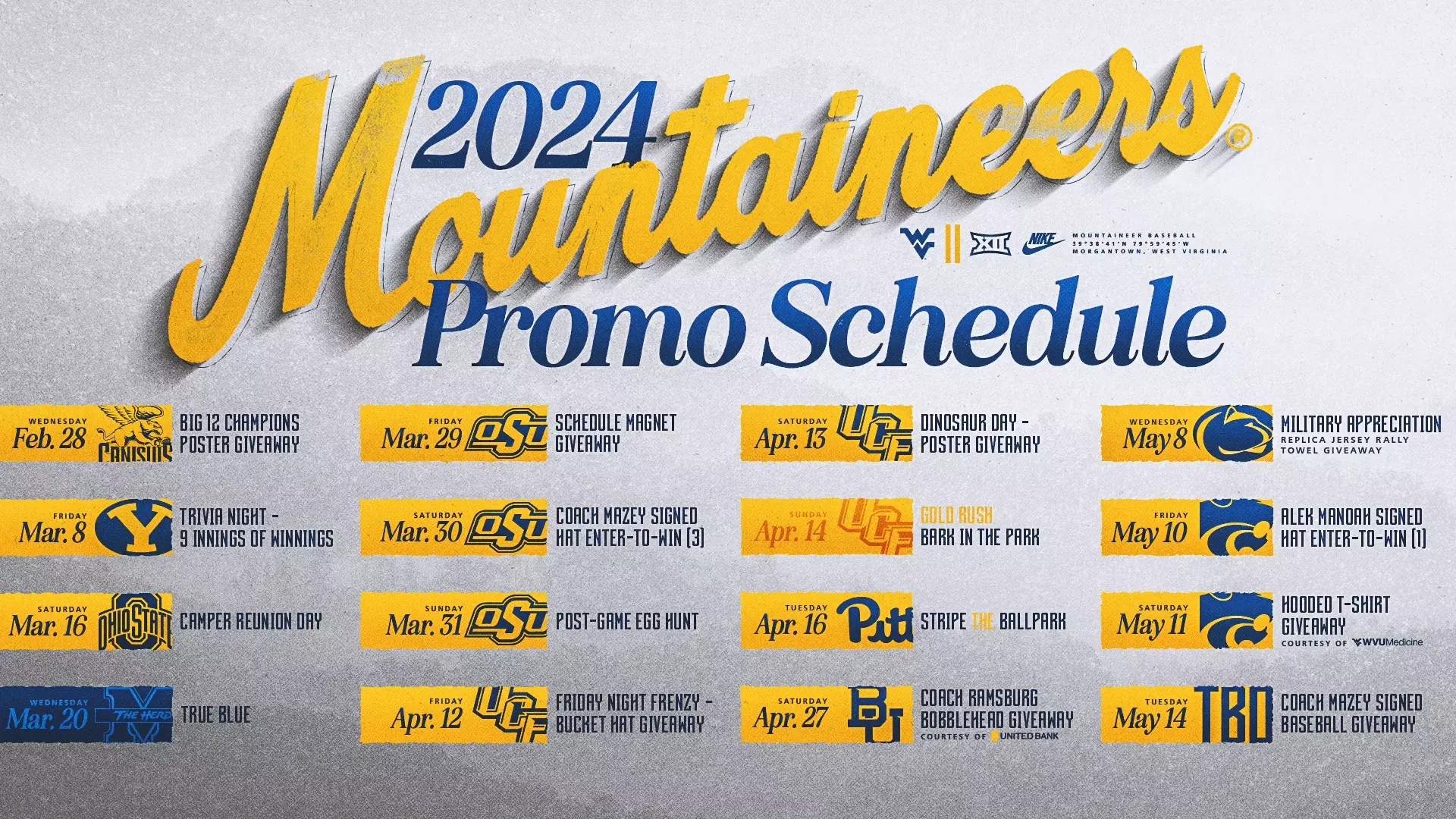 Baseball Announces 2024 Promo Schedule - West Virginia University Athletics baseball-announces-2024-promo-schedule-west-virginia-university-athletics