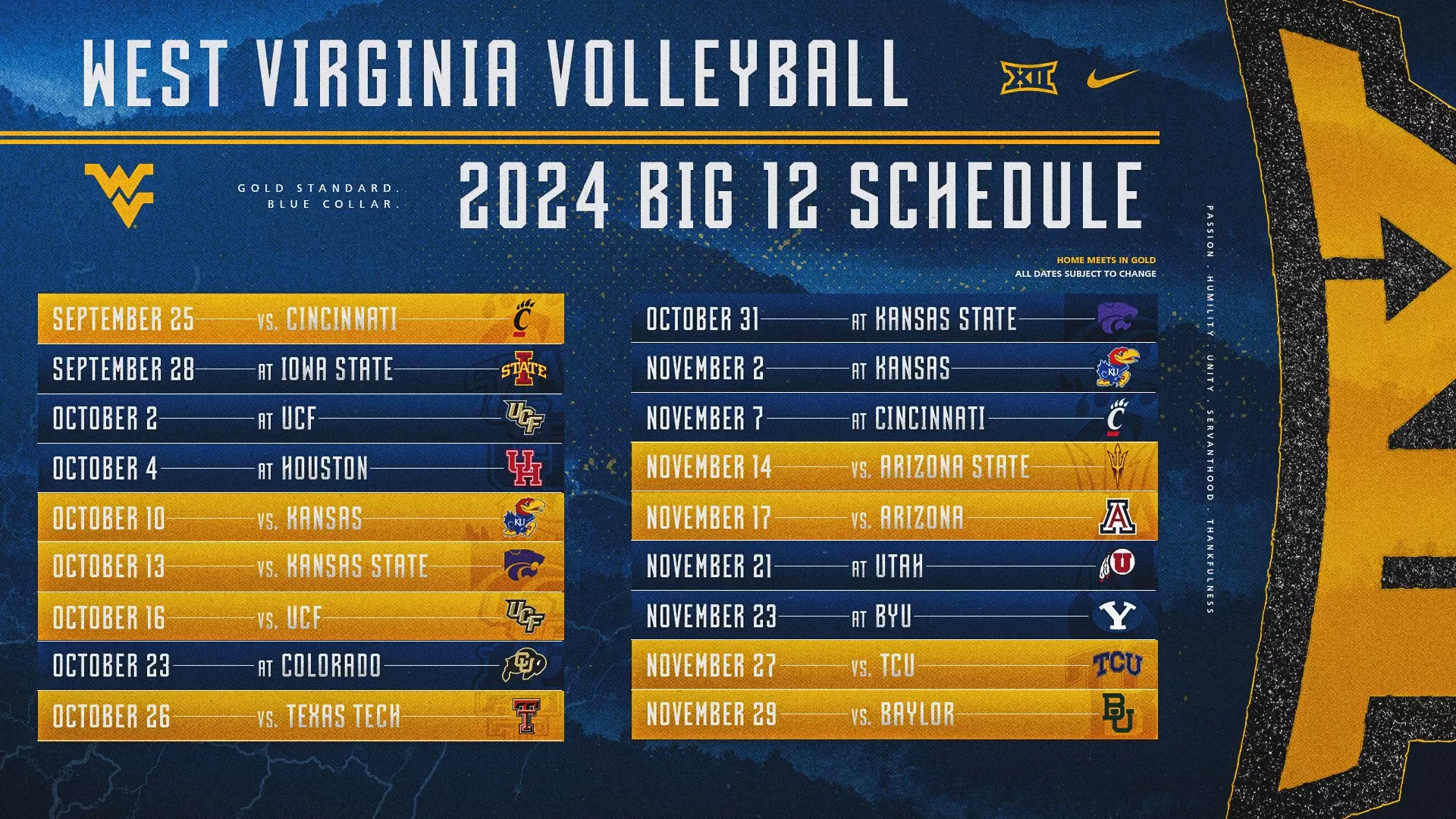 Volleyball Reveals 2024 Big 12 Schedule - West Virginia University Athletics volleyball-reveals-2024-big-12-schedule-west-virginia-university-athletics