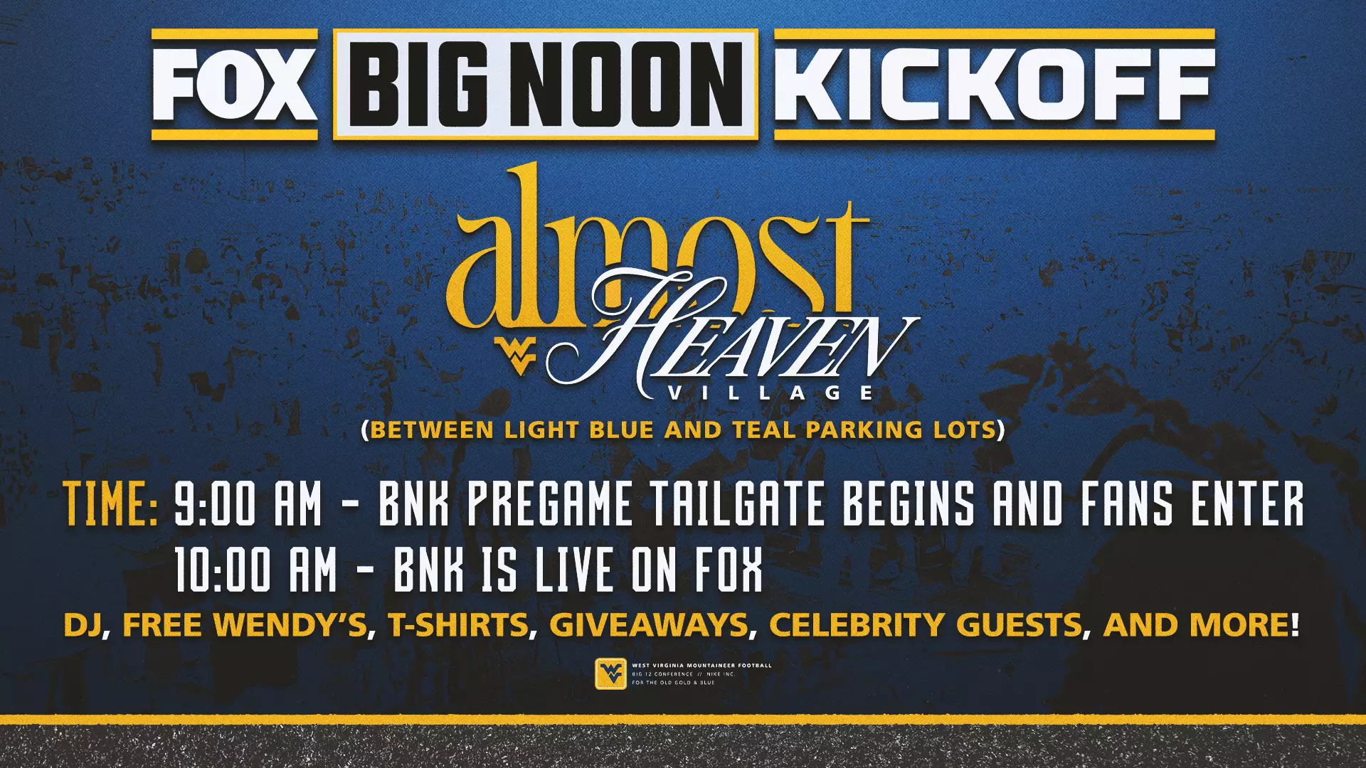 FOX's Big Noon Kickoff Opens Season in Morgantown on Aug. 31 - West Virginia University Athletics fox-s-big-noon-kickoff-opens-season-in-morgantown-on-aug-31-west-virginia-university-athletics