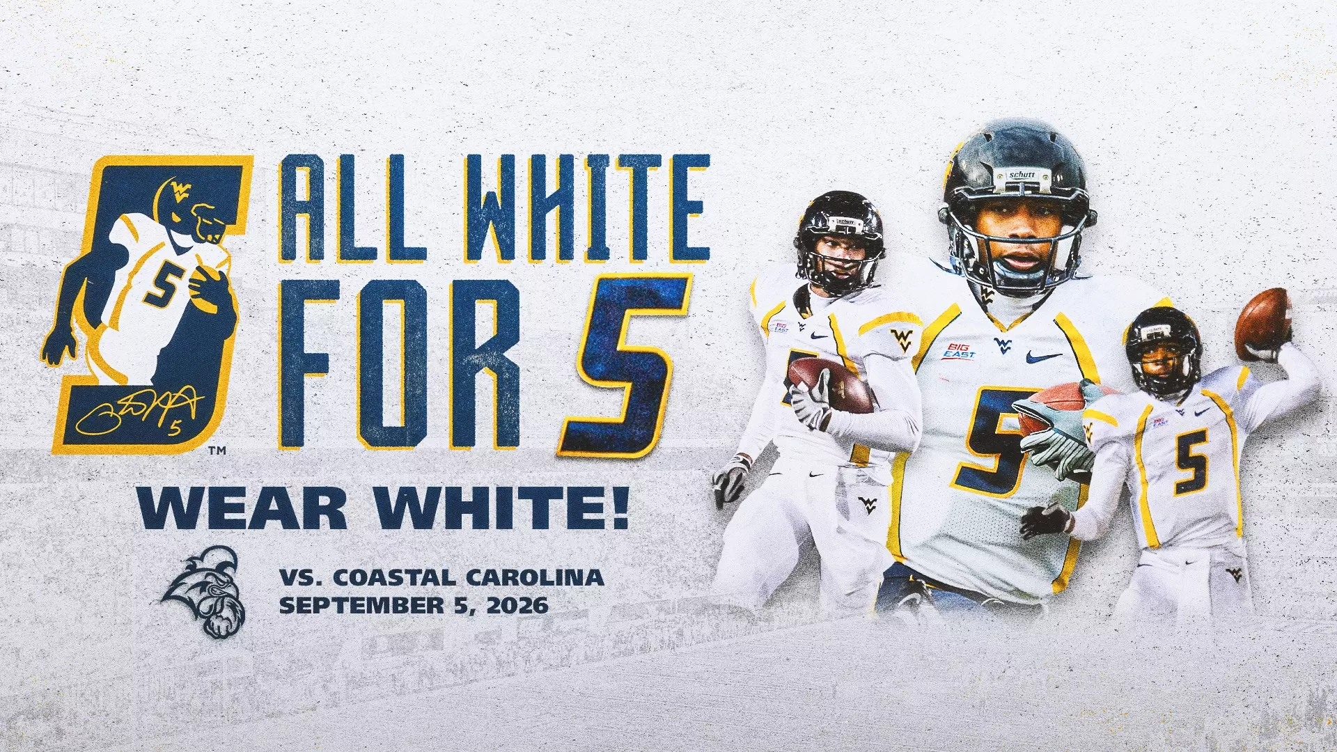 Fans are encouraged to wear all White for the Home Opener vs. Coastal Carolina on Sept. 5 in honor of Pat White