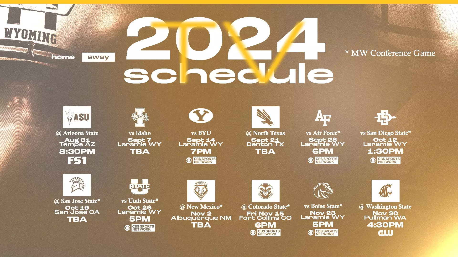 Wyoming Football Announces Initial Television and Game Time Slate