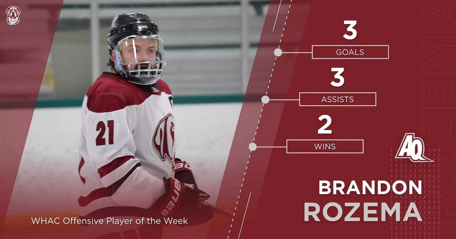 Kirby Rozema Brandon Rozema Named WHAC Offensive Player of the Week - Aquinas College