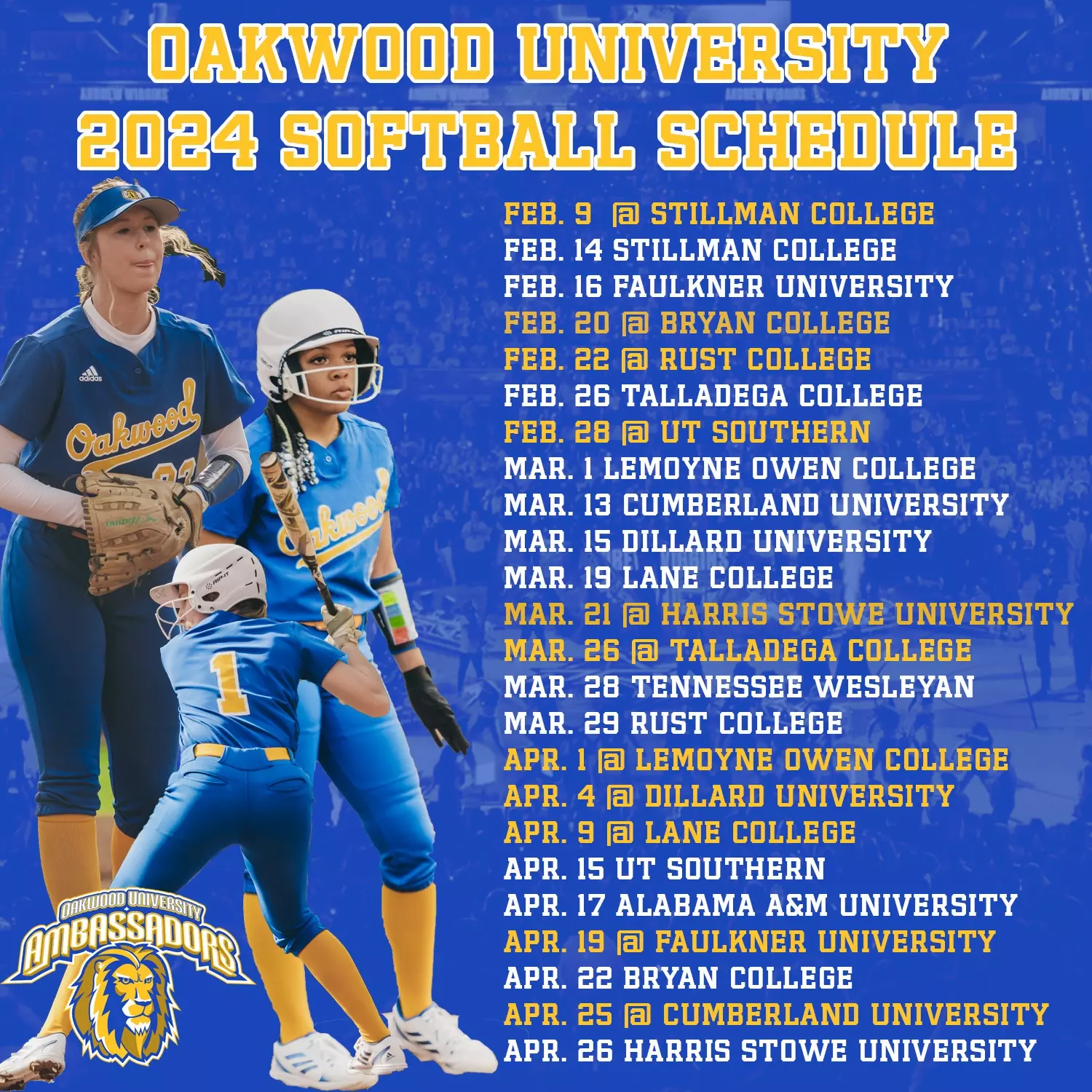 OAKWOOD UNIVERSITY RELEASES 2024 SOFTBALL SCHEDULE Oakwood University
