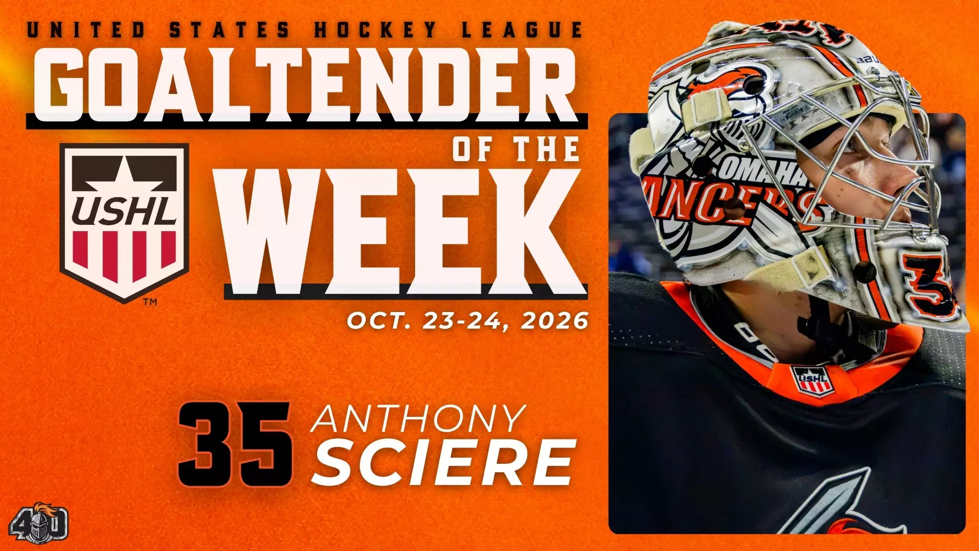 Lancer Infantry SCIERE NAMED USHL GOALTENDER OF THE WEEK - Omaha Lancers