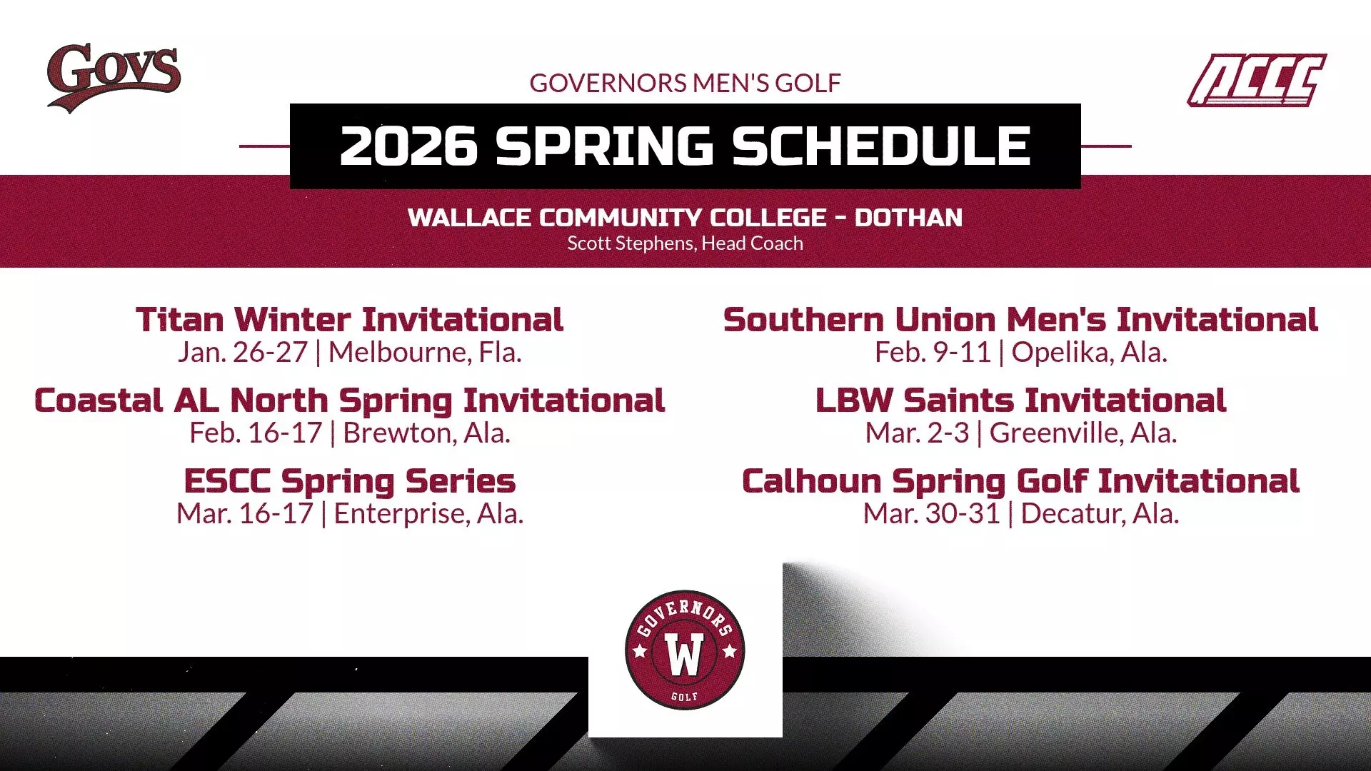 Governors Men's Golf releases 2026 Spring Schedule - Wallace Community ...