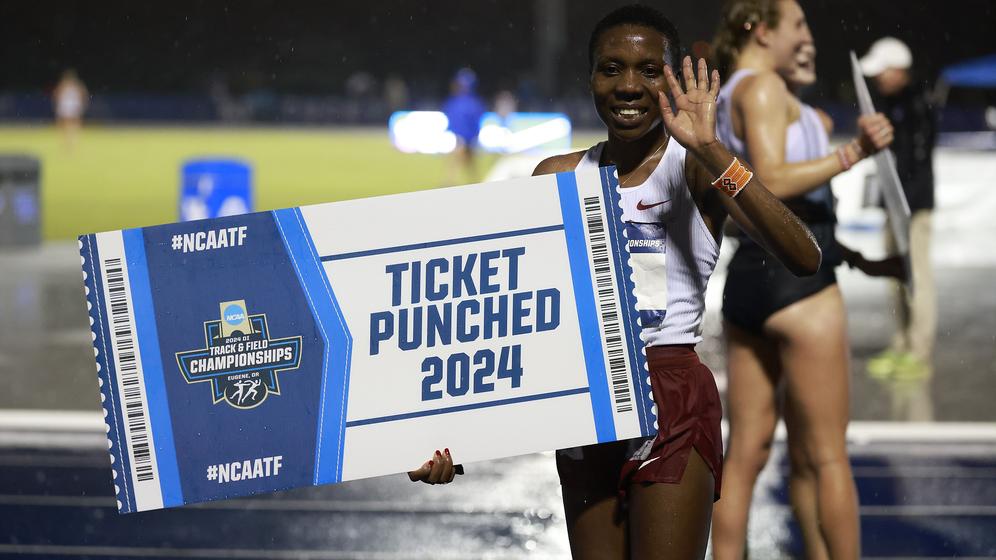 Alabama Track Athlete Hilda Olemomoi punches her ticket to Eugene during the NCAA Regionals at the UK Track and Field Complex in Lexington, KY on Thursday, May 23, 2024.

