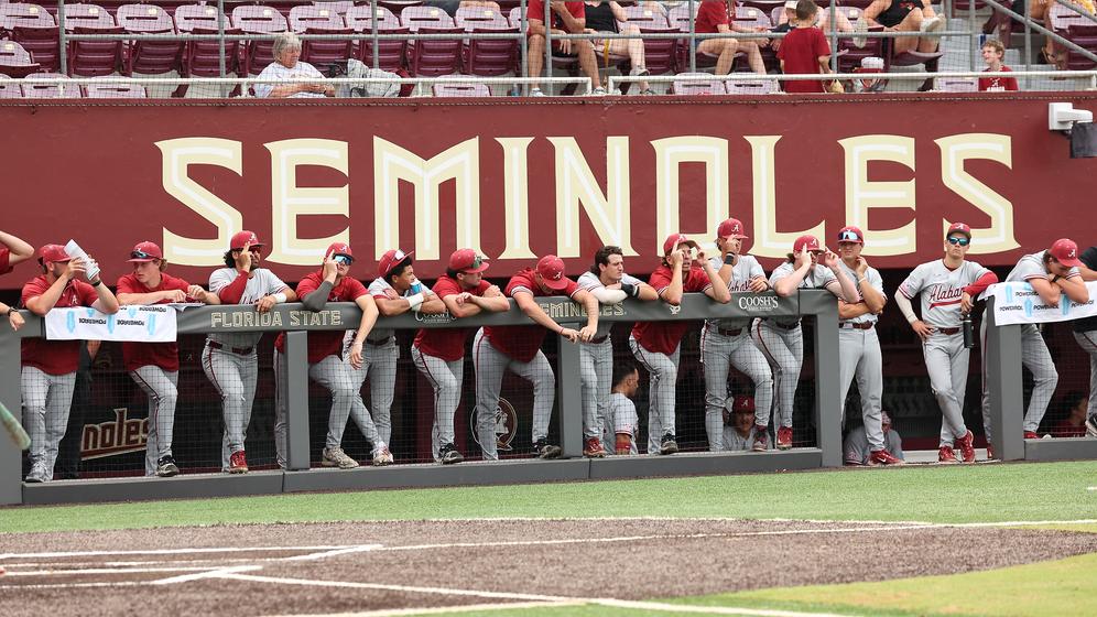 The University of Alabama Baseball Team watches against Stetson at Mike Martin Field at Dick Howser Stadium in Tallahassee, FL on Saturday, Jun 1, 2024.
