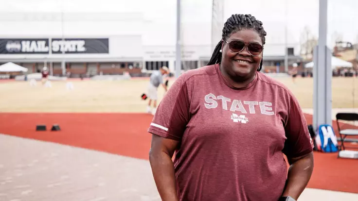 STARKVILLE, MS - March 24, 2023 - Mississippi State Associate Track and Field Coach April Thomas during the Bulldog Relays at the Mike Sanders Track Complex in Starkville, MS. Photo By Mike Mattina