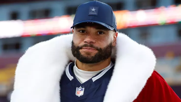 Dec 25, 2025; Landover, Maryland, USA; Dallas Cowboys quarterback Dak Prescott (4) is interviewed after defeating the Washington Commanders at Northwest Stadium. Mandatory Credit: Amber Searls-Imagn Images