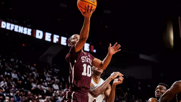 COLLEGE STATION, TX - January 21, 2026 - Mississippi Sate Guard Jayden Epps (#10) during the game between the Texas A&M Aggies and the Mississippi State Bulldogs at Reed Arena in College Station, TX. Photo By Mike Mattina