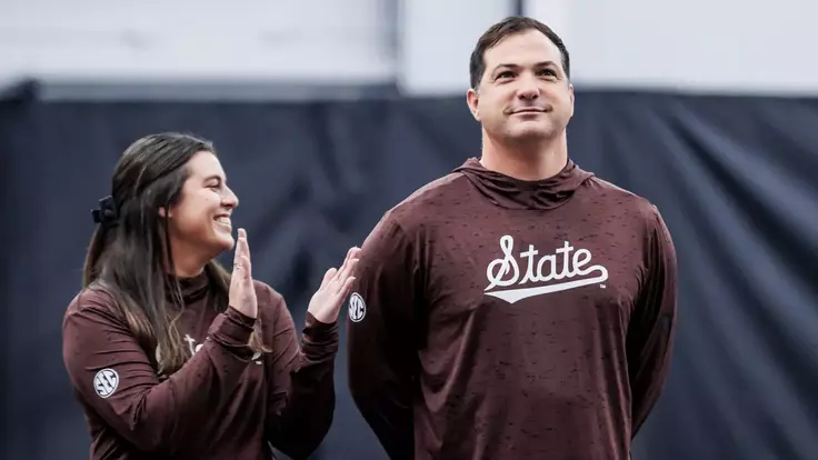 STARKVILLE, MS - January 31, 2025 - Mississippi State Assistant Coach Taylor Russo and Mississippi State Head Coach Chris Hooshyar during the match between the Tulane Green Wave and the Mississippi State Bulldogs at the Rula Tennis Pavilion in Starkville, MS. Photo By Mike Mattina