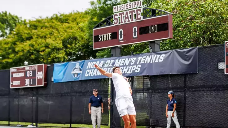 STARKVILLE, MS - May 02, 2025 - Mississippi State's Benito Sanchez Martinez during the match between the New Orleans Pirvateers and the Mississippi State Bulldogs at the AJ Pitts Tennis Centre in Starkville, MS. Photo By Mike Mattina