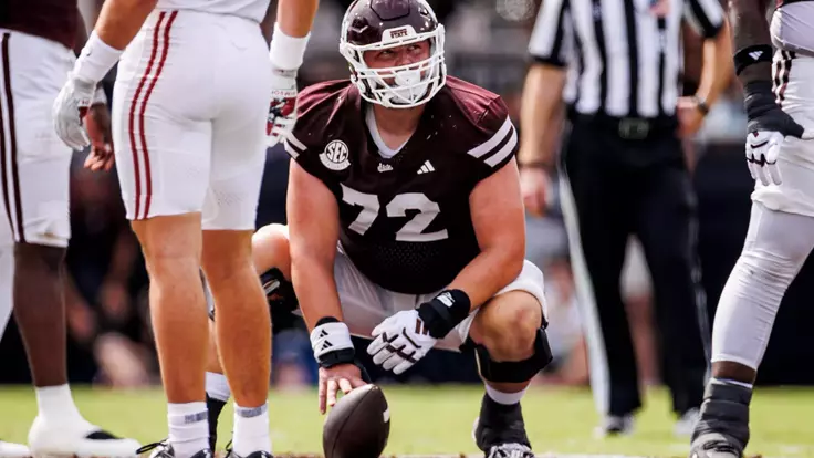 STARKVILLE, MS - October 03, 2026 - Mississippi State Offensive Lineman Canon Boone (#72) during the game between the Alabama Crimson Tide and the Mississippi State Bulldogs at Davis Wade Stadium at Scott Field in Starkville, MS. Photo By Mike Mattina