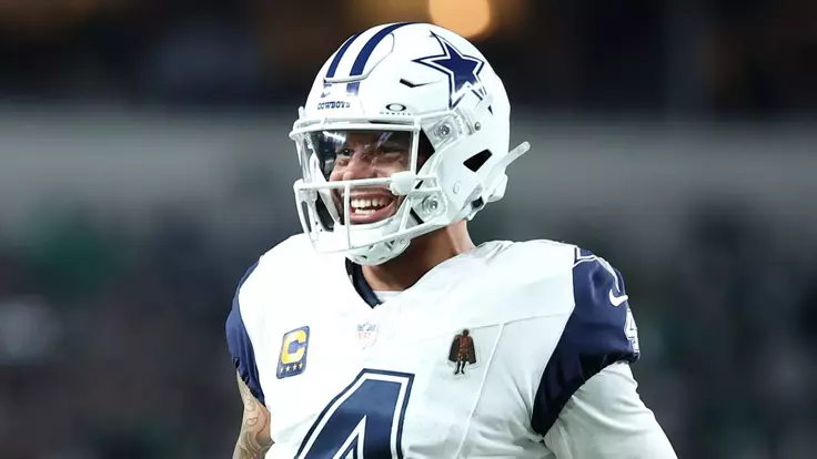 Oct 26, 2026; Philadelphia, Pennsylvania, USA; Dallas Cowboys quarterback Dak Prescott (4) celebrates a touchdown during the first quarter against the Philadelphia Eagles at Lincoln Financial Field. Mandatory Credit: Bill Streicher-Imagn Images