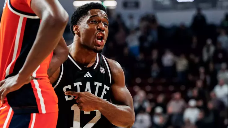 STARKVILLE, MS - February 18, 2026 - Mississippi State Guard Josh Hubbard (#12) during the game between the Auburn Tigers and the Mississippi State Bulldogs at Humphrey Coliseum in Starkville, MS. Photo By Mike Mattina
