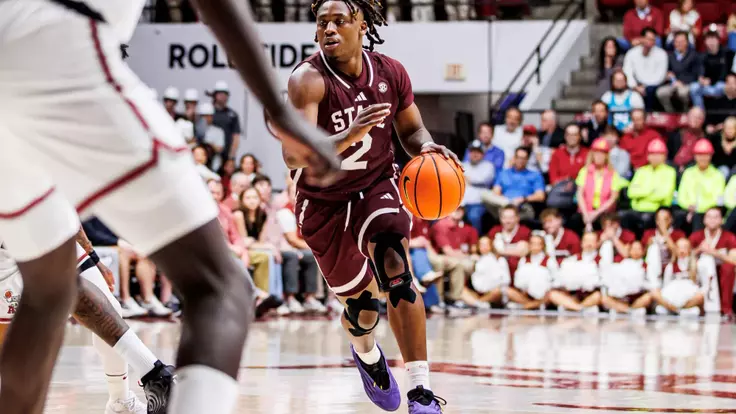 TUSCALOOSA, AL - February 25, 2026 - Mississippi State Guard Jaborri McGhee (#2) during the game between the Alabama Crimson Tide and the Mississippi State Bulldogs at Coleman Coliseum in Tuscaloosa, AL. Photo By Mike Mattina
