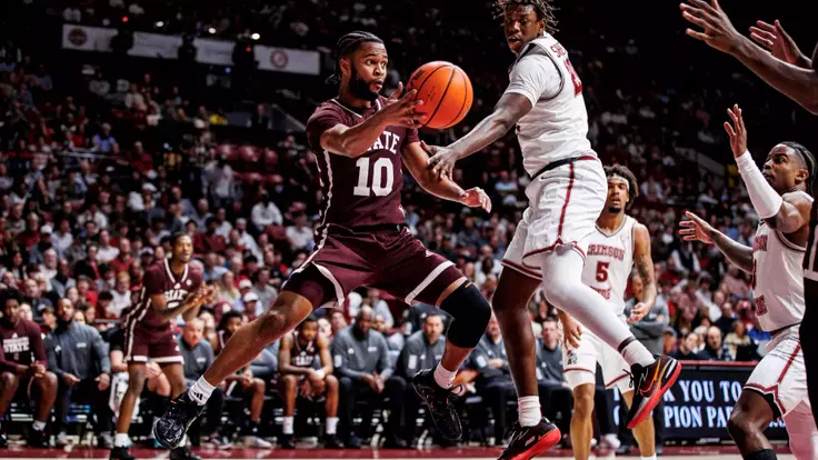 TUSCALOOSA, AL - February 25, 2026 - Mississippi Sate Guard Jayden Epps (#10) during the game between the Alabama Crimson Tide and the Mississippi State Bulldogs at Coleman Coliseum in Tuscaloosa, AL. Photo By Mike Mattina
