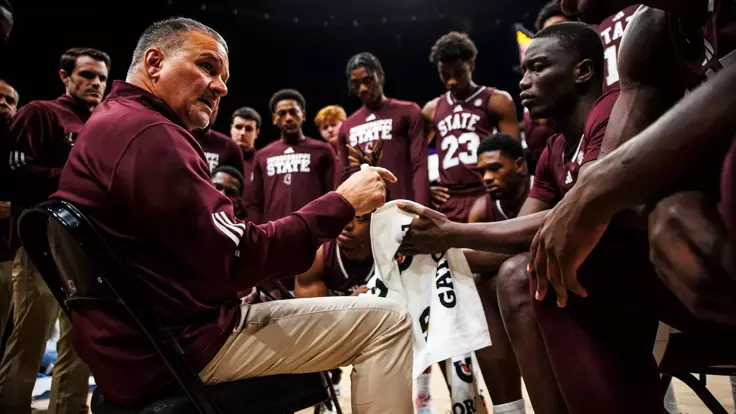 KANSAS CITY, MO - November 20, 2025 - Mississippi State Head Coach Chris Jans during the game between the Kansas State Wildcats and the Mississippi State Bulldogs at T-Mobile Arena in Kansas City, MO. Photo By Mike Mattina