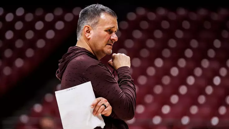 TUSCALOOSA, AL - February 25, 2026 - Mississippi State Head Coach Chris Jans during shoot around before the game between the Alabama Crimson Tide and the Mississippi State Bulldogs at Coleman Coliseum in Tuscaloosa, AL. Photo By Mike Mattina