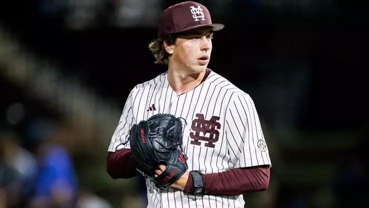 STARKVILLE, MS - February 18, 2026 - Mississippi State Pitcher Jackson Logar (#30) during the game between the Alcorn State Braves and the Mississippi State Bulldogs at Dudy Noble Field at Polk-Dement Stadium in Starkville, MS. Photo By Ivy Rose Ball
