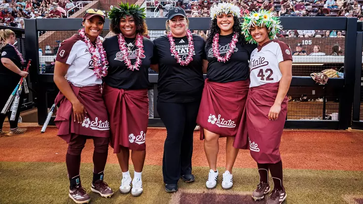 Mississippi State players with Samoan heritage from left to right are Kiarra Sells, Leilani Pulemau, head coach Samantha Ricketts, Matalasi Faapito and Kalani Sells.