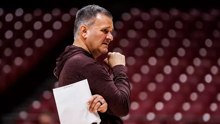 TUSCALOOSA, AL - February 25, 2026 - Mississippi State Head Coach Chris Jans during shoot around before the game between the Alabama Crimson Tide and the Mississippi State Bulldogs at Coleman Coliseum in Tuscaloosa, AL. Photo By Mike Mattina