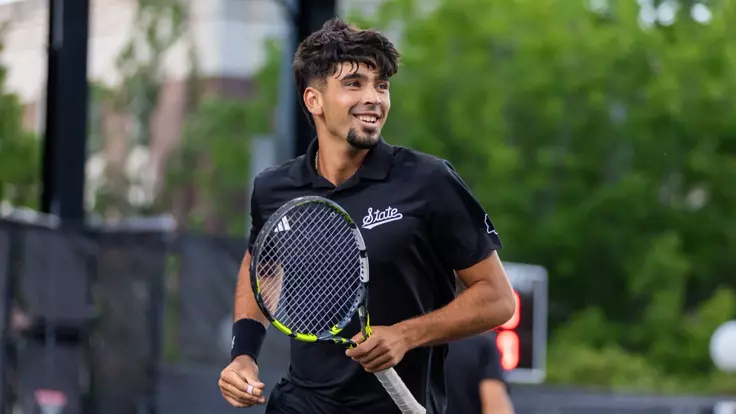 ATHENS, GA - May 14, 2026 - Mississippi State's Bryan Hernandez Cortes during the match between the Virginia Cavaliers and the Mississippi State Bulldogs at the Dan Magill Tennis Complex in Athens, GA. Photo By Emilio Madden