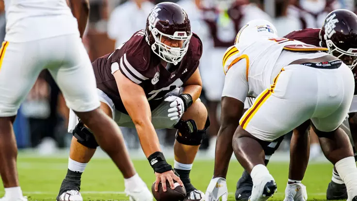 STARKVILLE, MS - September 05, 2026 - Mississippi State Offensive Lineman Canon Boone (#72) during the game between the ULM Warhawks and the Mississippi State Bulldogs at Davis Wade Stadium at Scott Field in Starkville, MS. Photo By Mike Mattina