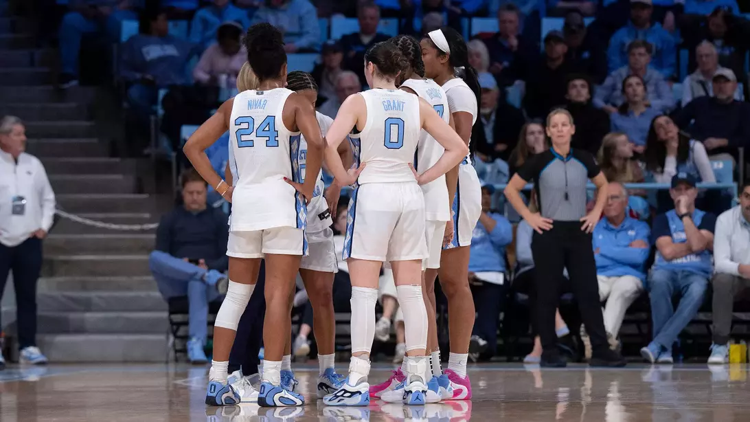 huddle University of North Carolina Women's Basketball v Stanford Carmichael Arena Chapel Hill, NC Sunday, January 4, 2026
