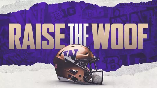 Raise the Woof 2024 graphic with UW football helmet