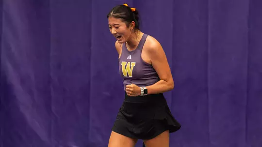 Erika Matsuda point celebration at ITA West Sectionals at Nordstrom Tennis Center
