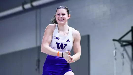 Hana Moll smiles after 16-foot pole vault clearance