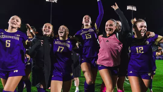 Team celebration following the 2-1 win over Iowa
