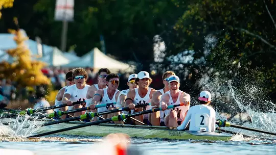 UW men's eight racing at 2026 Head of the Charles regatta