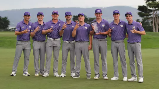 Washington men's golf team throws a dubs up with the 2026 Saint Mary's Invitational team championship trophy
